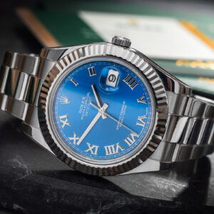 Rolex Datejust II 116334 Oyster Blue Roman Index Fluted Bezel 41mm/Complete Set