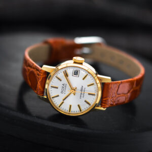 Doxa By Synchron Conquistador Lady Vintage Automatic Date 14k Gold 21mm